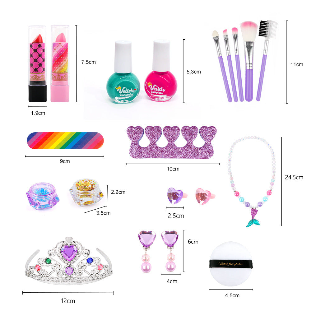 Kids Princess Makeup & Nail Art Play Set – Mermaid Crown Birthday Gift Box