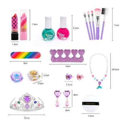 Kids Princess Makeup & Nail Art Play Set – Mermaid Crown Birthday Gift Box