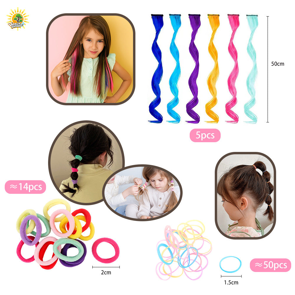 Kids Hair Decoration Kit – Colorful Headbands, Hair Ties, Glitter Stickers & Bead Tool