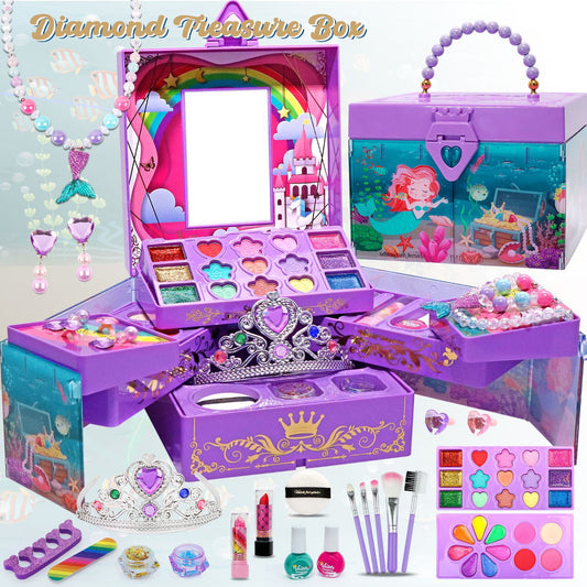 Kids Princess Makeup & Nail Art Play Set – Mermaid Crown Birthday Gift Box