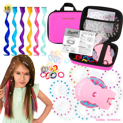Kids Hair Decoration Kit – Colorful Headbands, Hair Ties, Glitter Stickers & Bead Tool