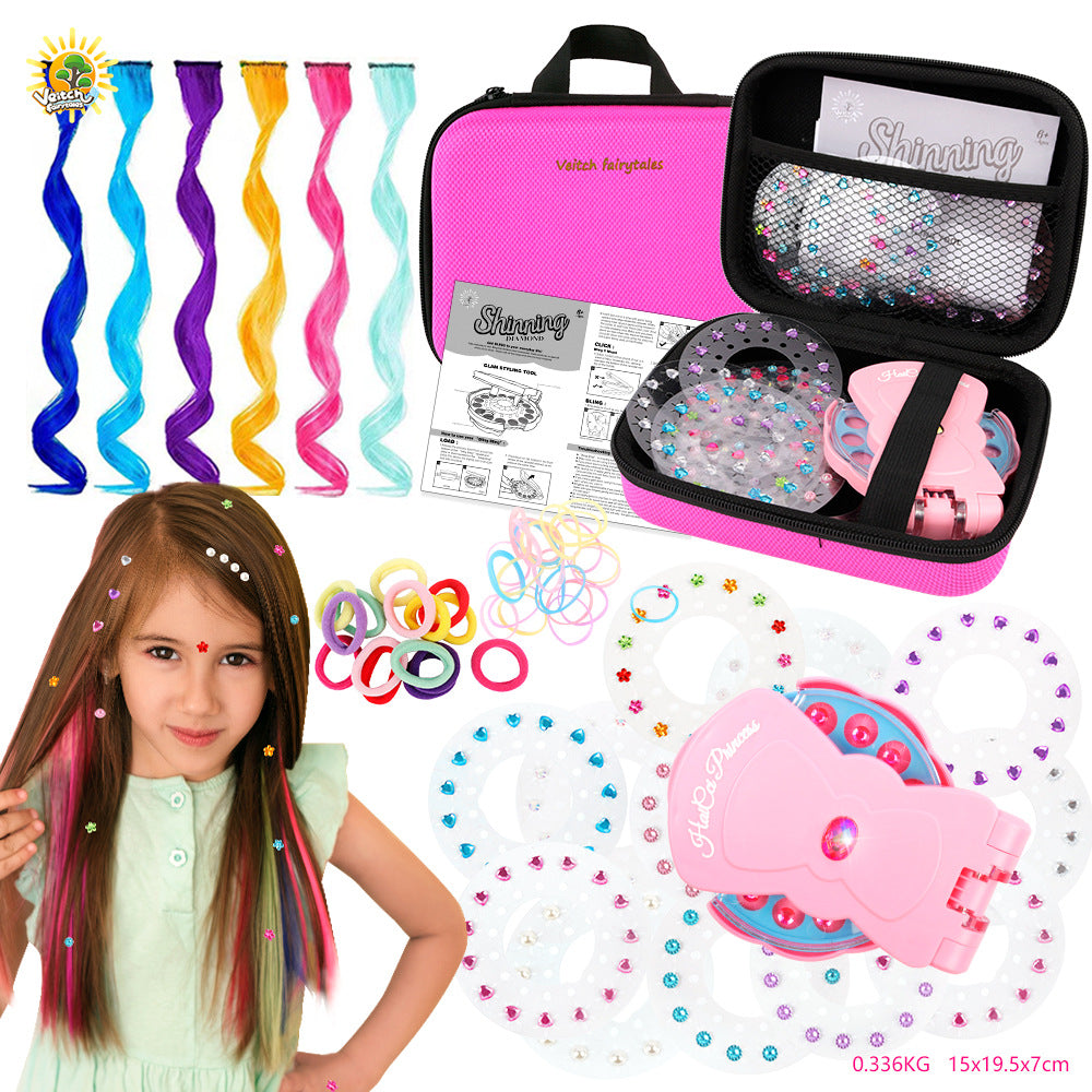 Kids Hair Decoration Kit – Colorful Headbands, Hair Ties, Glitter Stickers & Bead Tool