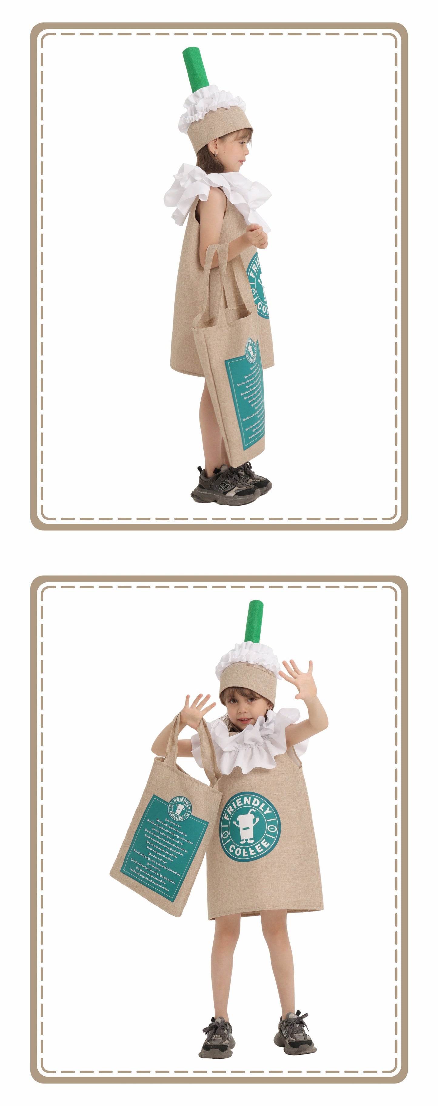 Kids Starbucks Drink Costume – Fun Food Cosplay Outfit for Halloween, Parties & Performances