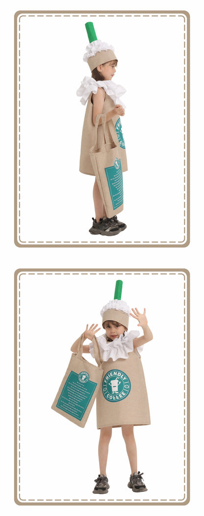 Kids Starbucks Drink Costume – Fun Food Cosplay Outfit for Halloween, Parties & Performances