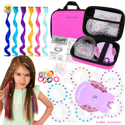 Kids Hair Decoration Kit – Colorful Headbands, Hair Ties, Glitter Stickers & Bead Tool