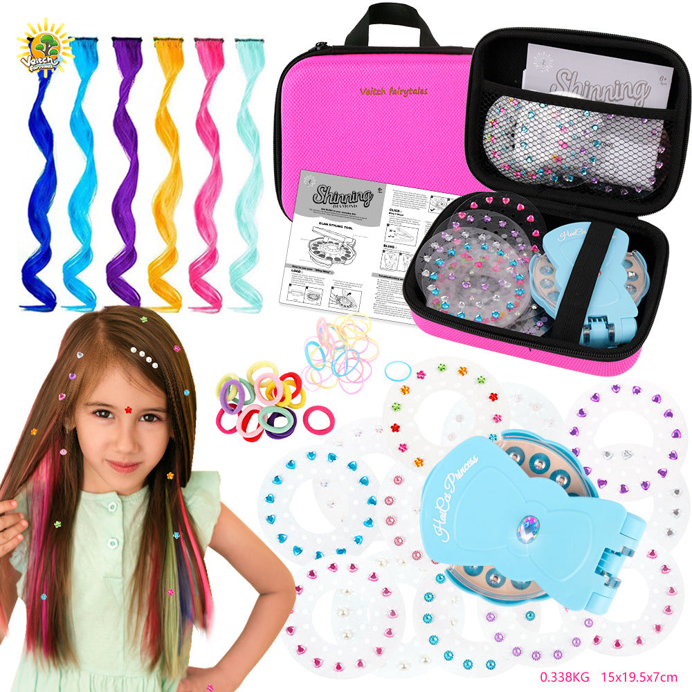 Kids Hair Decoration Kit – Colorful Headbands, Hair Ties, Glitter Stickers & Bead Tool