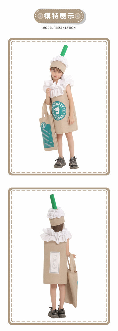 Kids Starbucks Drink Costume – Fun Food Cosplay Outfit for Halloween, Parties & Performances