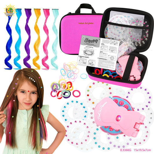 Kids Hair Decoration Kit – Colorful Headbands, Hair Ties, Glitter Stickers & Bead Tool